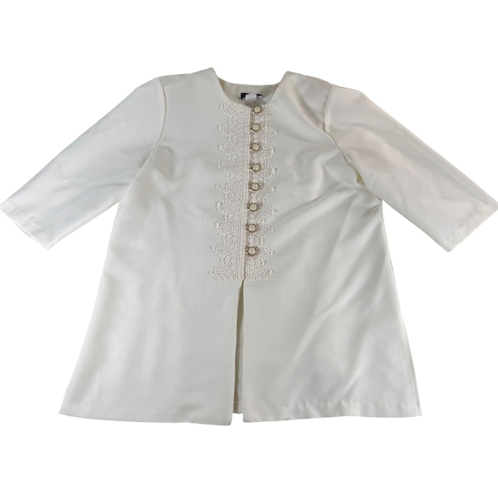 Vintage Whirlaway Frocks Ivory Lace Button Front Tunic Jacket 18P Grannycore